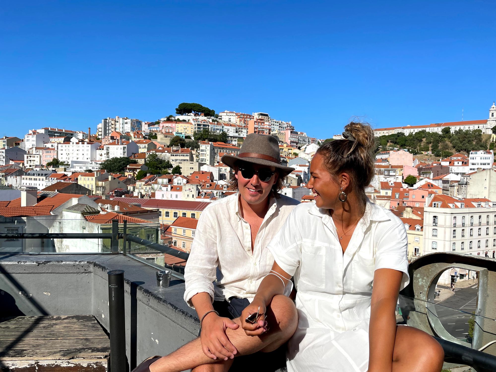 Rooftop, Lisbon, Portugal, old colorful houses in the background