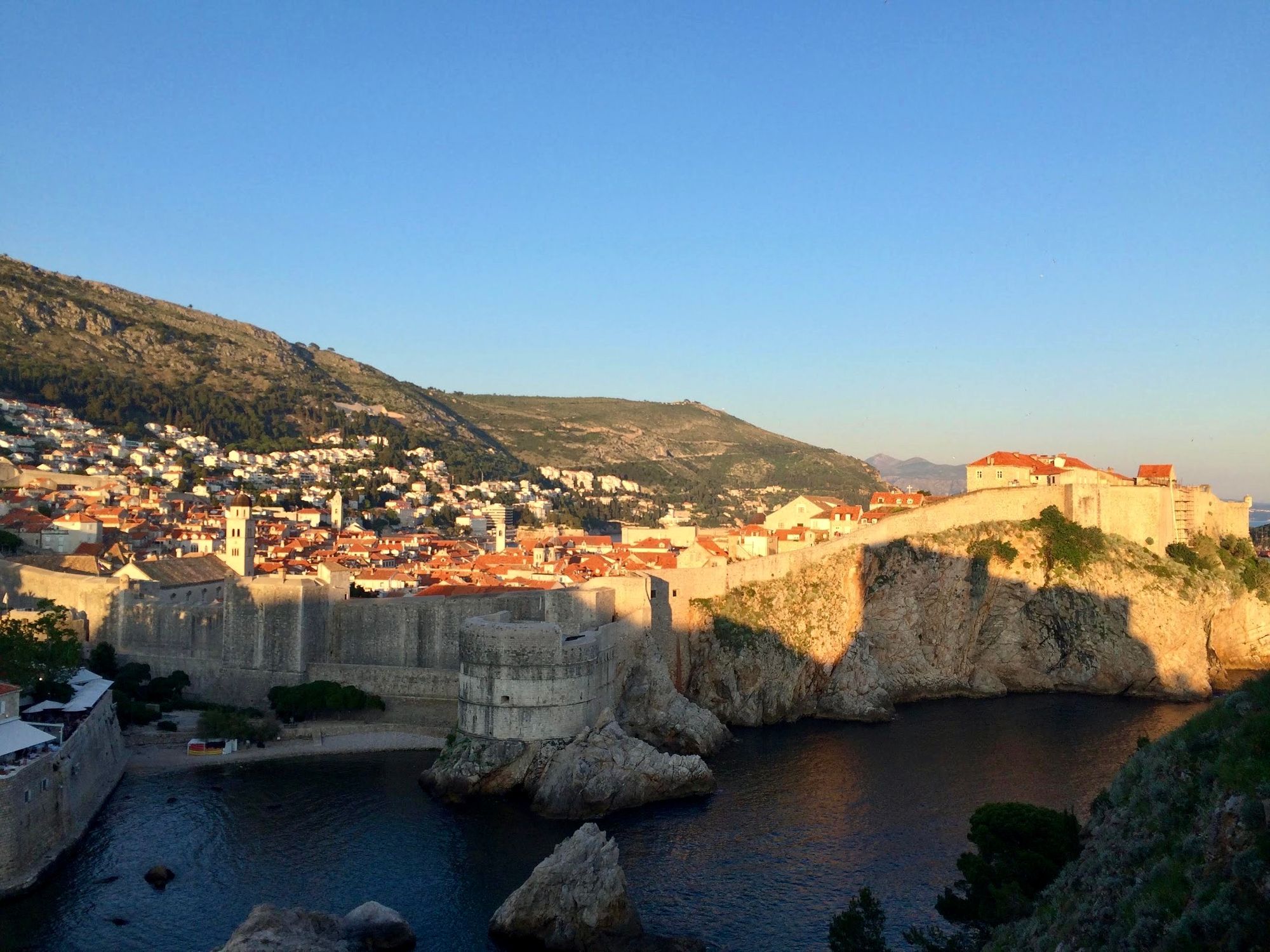 Houses, church, a big wall in Dubrovnik, Croatia