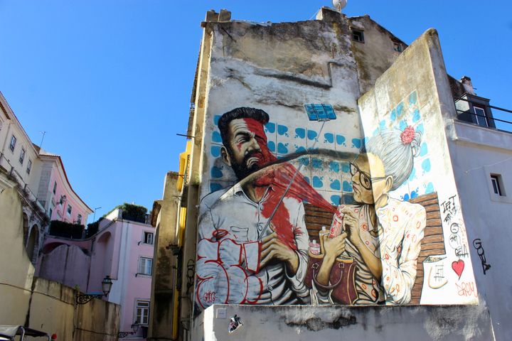 Street art, wall painting in Lisbon, Portugal. 